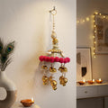 Decorative Wall Hanging Bell Ornament for Home Decor  Traditional Indian Jhumki Style Toran with Pom Poms and Pearl Accents for