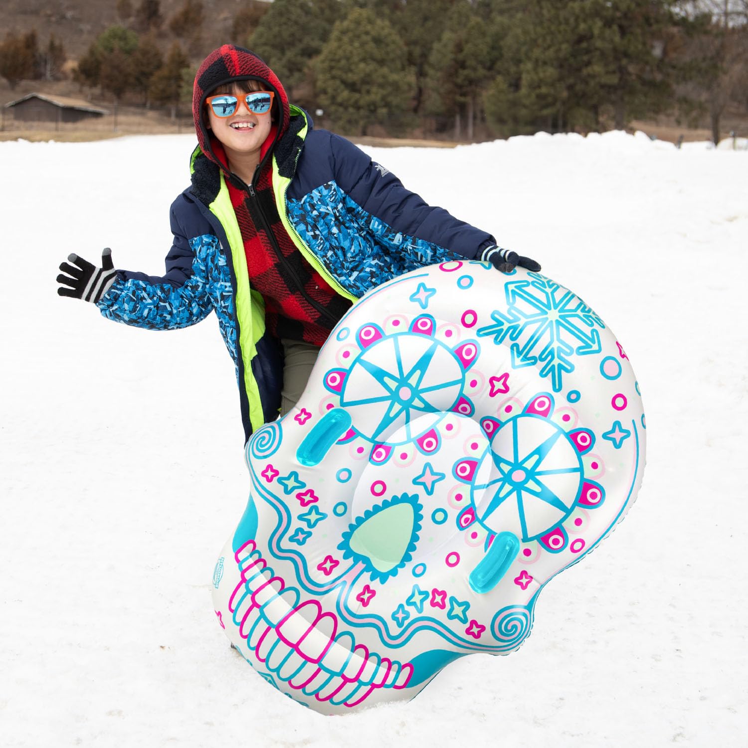 Bigmouth Inc 4 Ft Inflatable Snow Tube For Kids And Adults, Heavy Duty Pvc Sled For Tubing & Sledding, Easy Grip Handles, Easy D