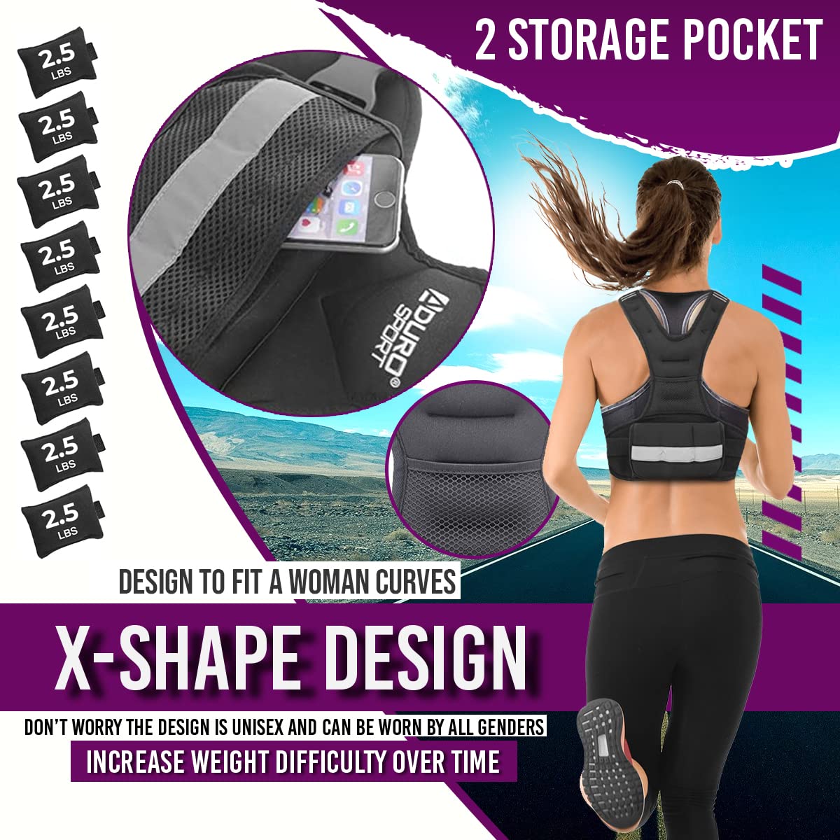 Aduro Sport Adjustable Weighted Vest Workout Equipment, 26Lbs-46Lbs Body Weight Vest For Men, Women, Kids