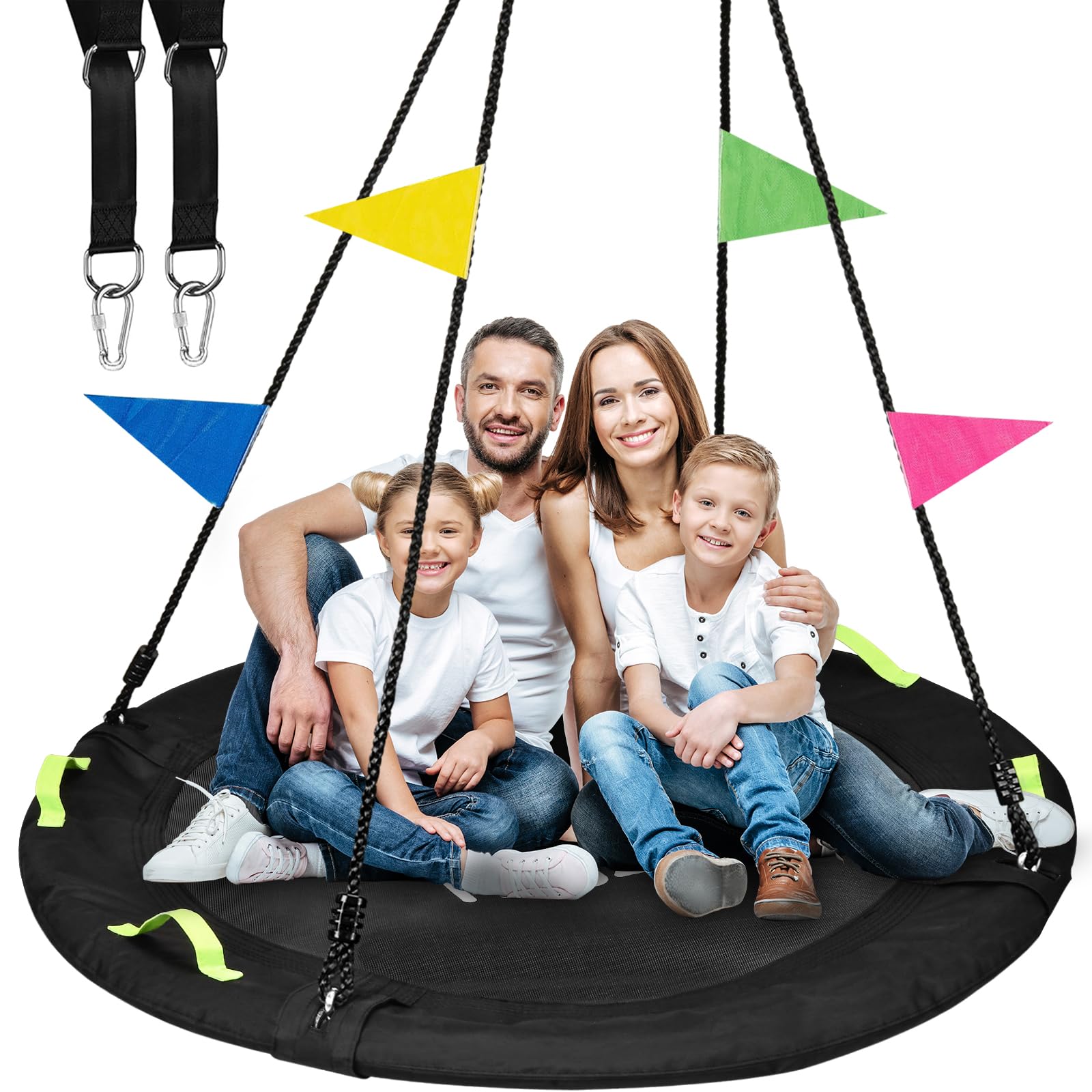 HeyZoo Tree Swing, 60 inch Larger Saucer Swing for Whole Family, 900lbs Weight Capacity, with Adjustable Hanging Straps, for Out