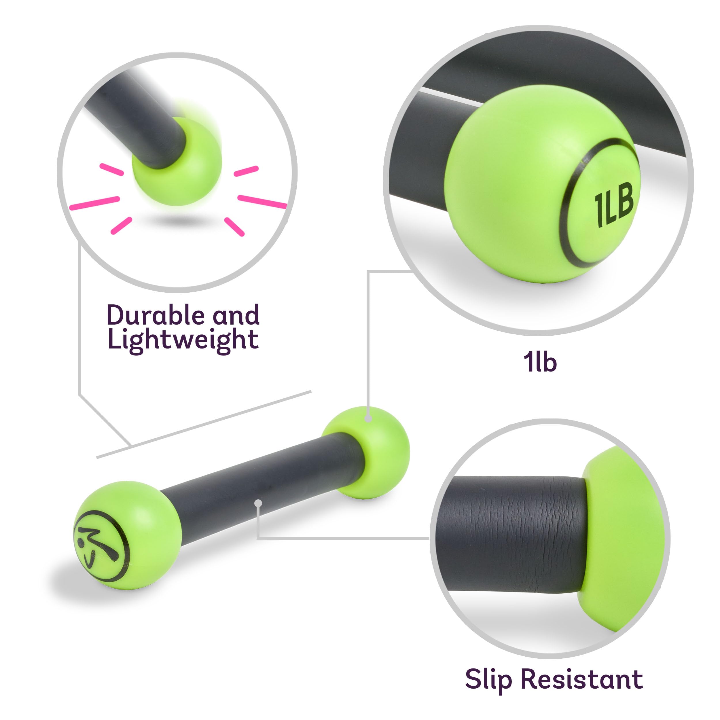 Zumba Toning Sticks, Hand Weights For Women, Dumbbell Weight Set, 1 Pound