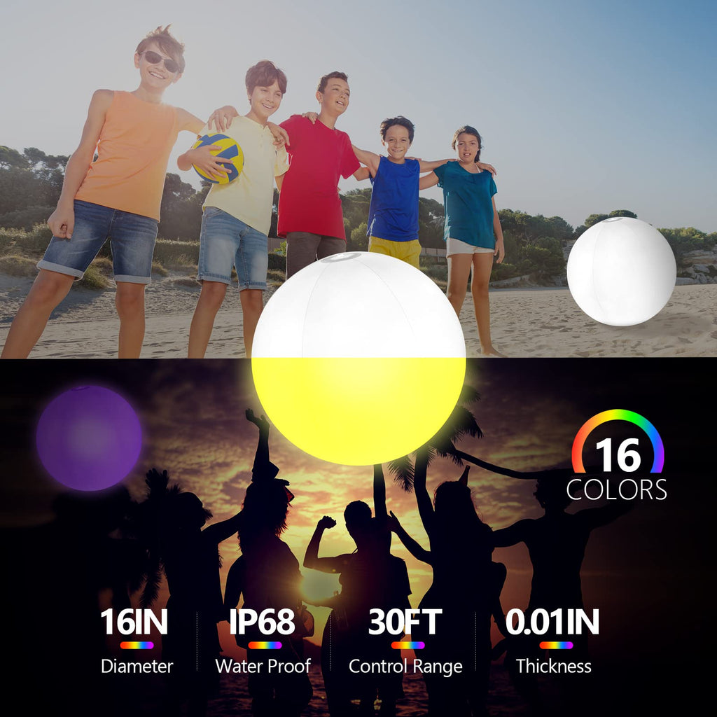 6 Pack Light Up Beach Balls Glow In The Dark Balls Pool Toys Party Games 16'' Large Led Beach Ball With Remote Control - 16 Colo