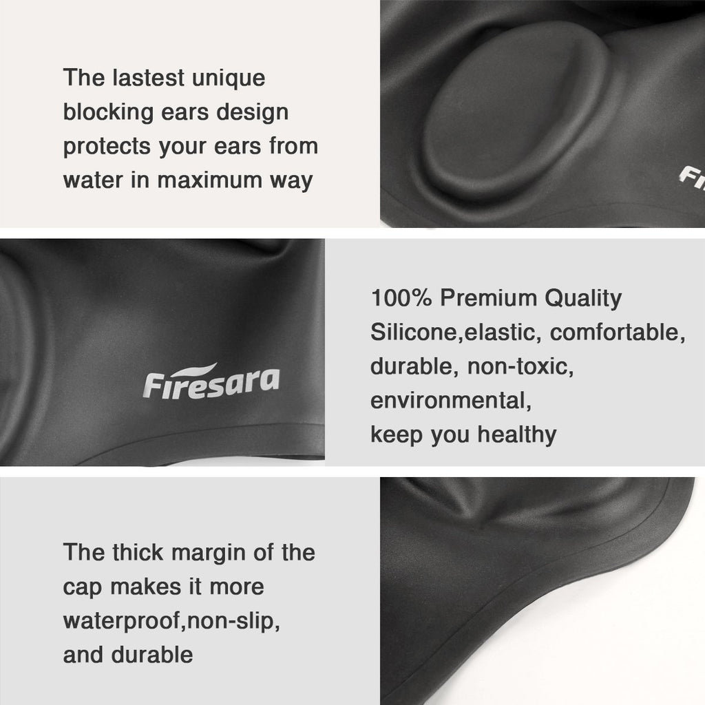 Swim Cap, Firesara Original Undated Swimming Cap 3D Ergonomic Design Comfortable Durable Ear Protection For Women Kids Adults Me