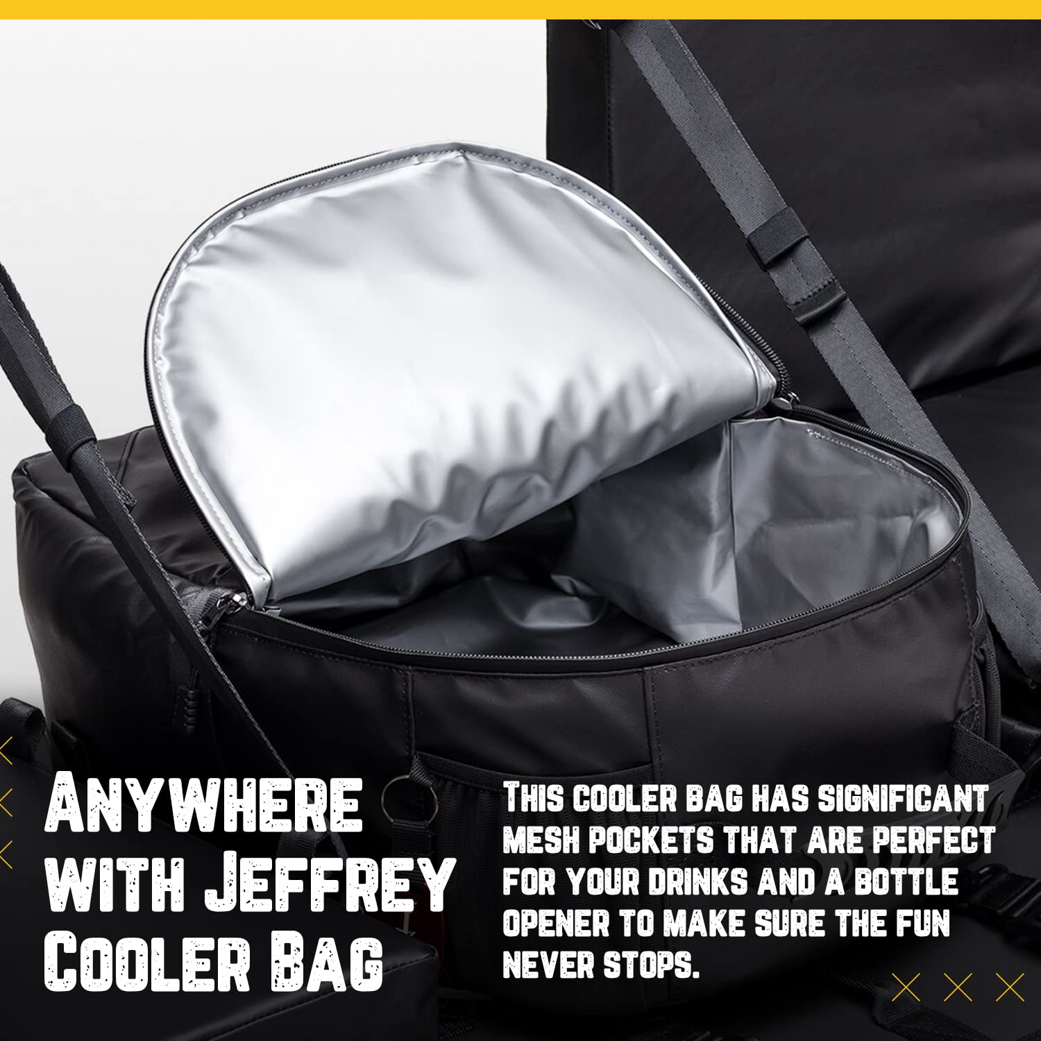 Insulated Cooler Bag - Mesh Pockets For Drinks And Bottle Opener - Removable Strap - Portable Messenger Bag - Lunch Bag For Hiki
