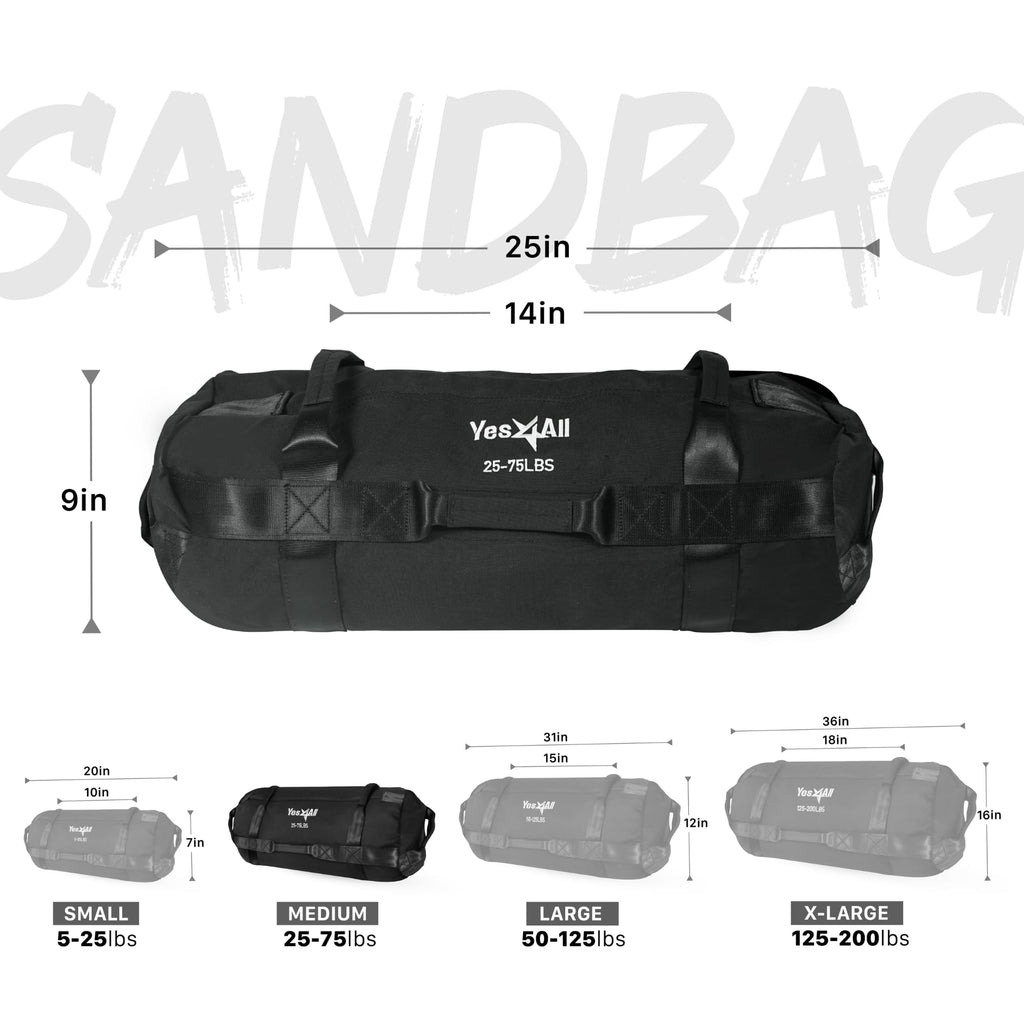 Yes4All Workout Sandbags, Heavy Duty Sandbags For Fitness, Conditioning, Mma & Combat Sports - Black - M
