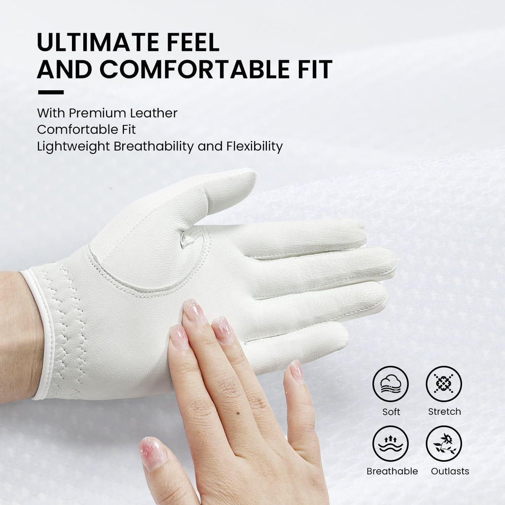 Amy Sport Golf Gloves Women Left Hand With Ball Marker Usa Flag Leather 2 Pack For Right Handed Golfer All Weather Grip Soft Com