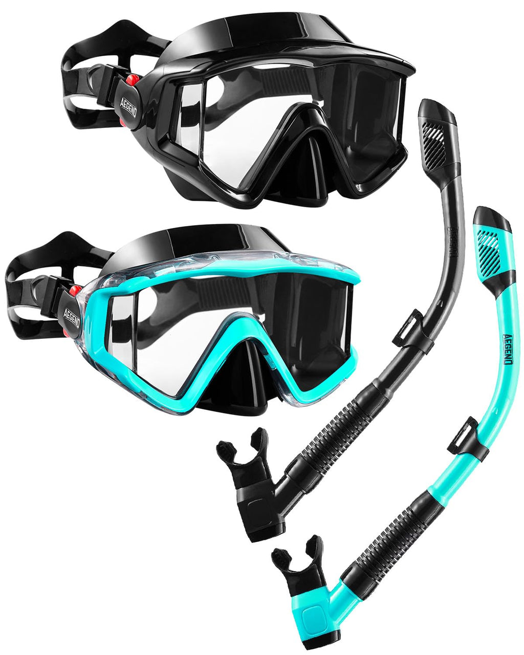 Aegend 2 Pack Snorkeling Gear for Adults, Dry Snorkel Set Panoramic View Enhanced Anti-Leak and Anti-Fog Technology, Adjustable 