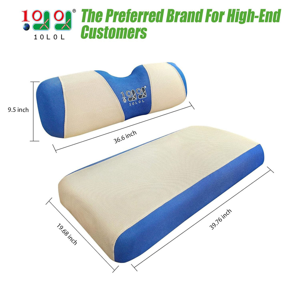 10L0L Golf Cart Seat Covers For Ezgo Txt Rxv & Club Car Ds 2000-Up, Breathable Air Mesh Fabric Washable - Beige Blue