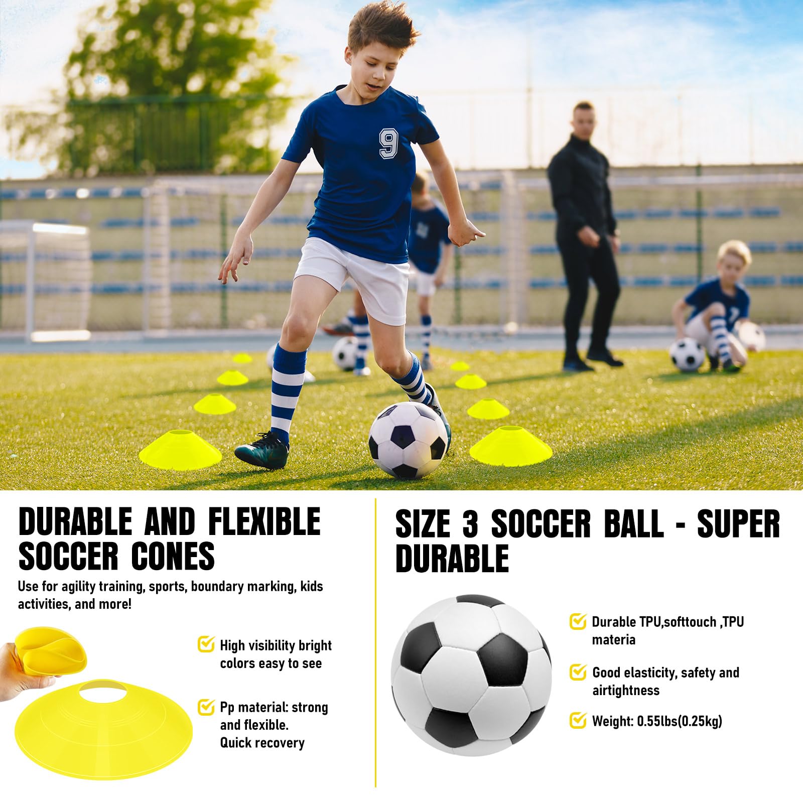 Kids Soccer Goals For Backyard Set, 2 Pack Of 4X3 Ft Portable Pop Up Soccer Nets With Soccer Ball, Cones, Complete Training Equi