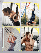 Ghb Gymnastic Rings Wooden Gym Rings 1.25'' Olympic Rings Adjustable Numbered Straps Pull Up Rings Sets For Workout Bodyweight F