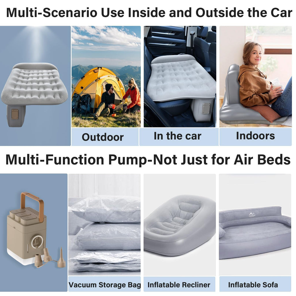 Coverado Car Air Mattress Back Seat, Portable Wireless Inflatable Bed with Built in Air Pump&Pllow, Storage Bag, Patch Kit, Univ