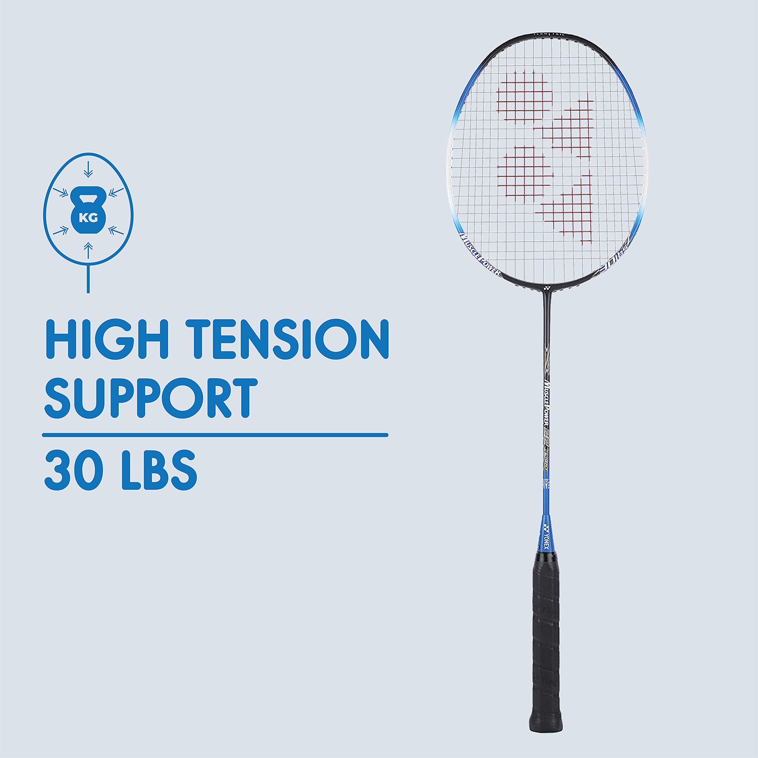 Yonex Muscle Power 22Lt Carbon Graphite Strung Badminton Racket With Full Racket Cover (Black/Blue) | For Intermediate Players |