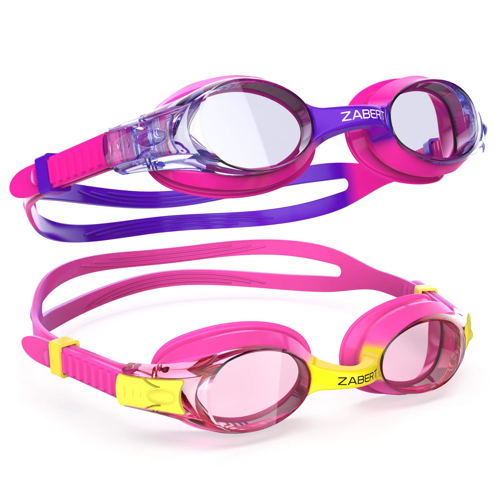 Zabert 2 Pack Girls Swim Goggles, Swimming Goggles For Girl Kids Toddler Youth Junior Children Child Age 3 4 5 6 7 8 9 10 11 12 