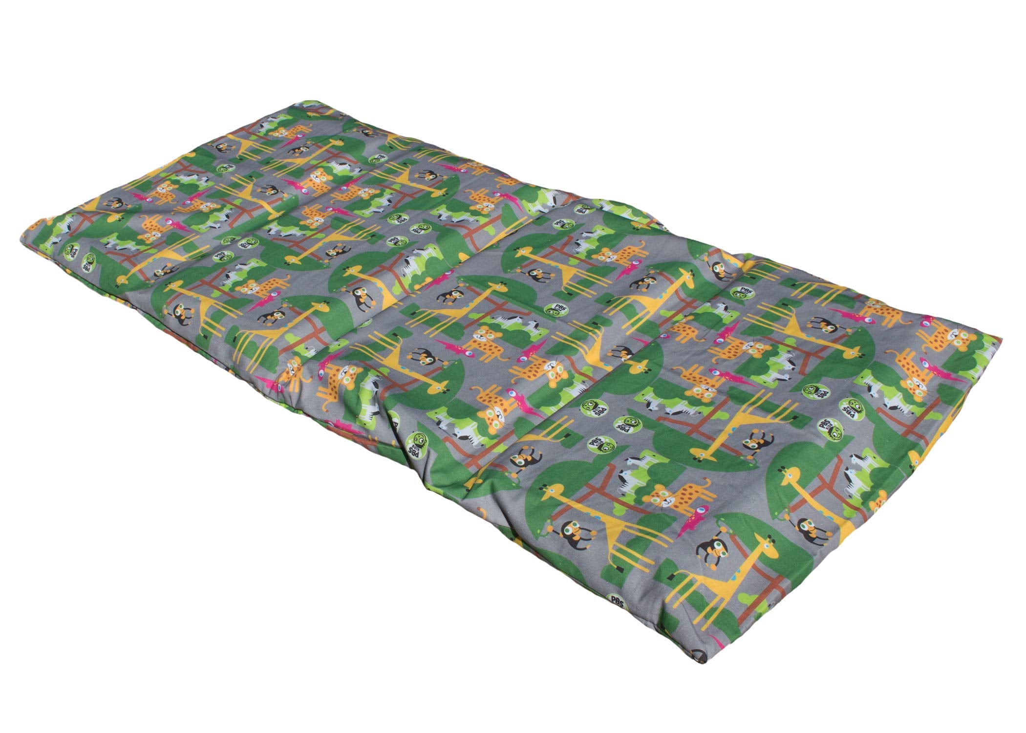 Kindermat 1.5'' Thick + Pbs Kids Kinderbundle - Washable Cover, Special Edition - Safari Party - Regular, Sheet Is 47'' X 22'',