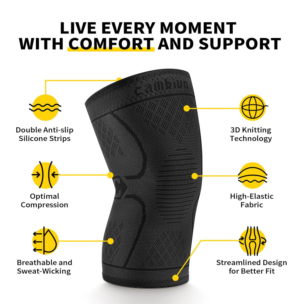 Cambivo 2 Pack Knee Braces For Knee Pain, Knee Compression Sleeve For Men And Women, Knee Support For Meniscus Tear, Running, We