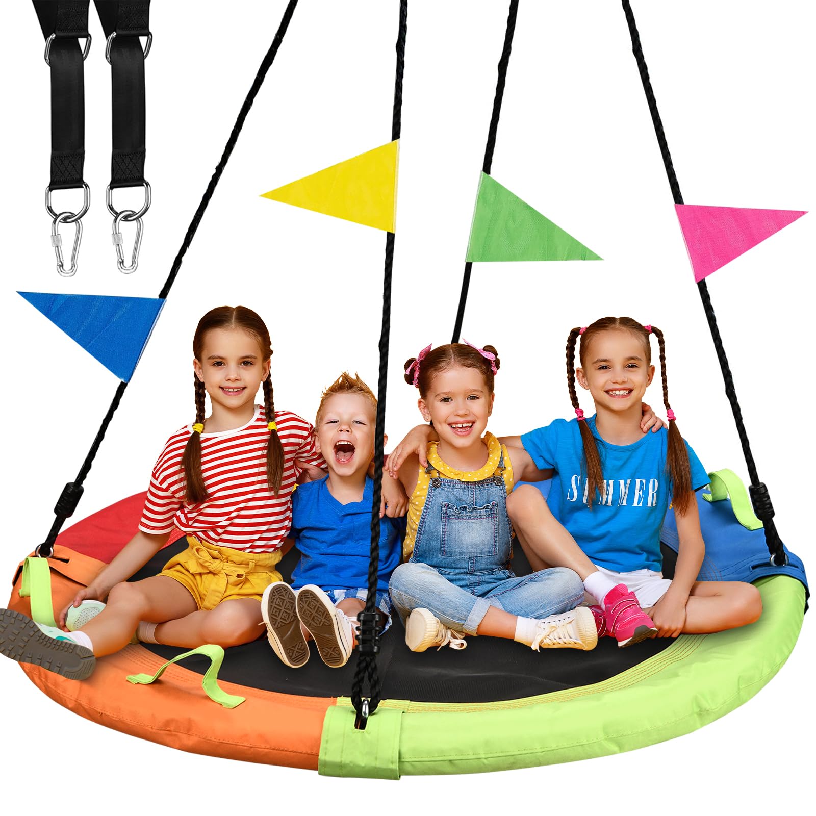 Tree Swing, Saucer Swing, 60 inch Large for Family, with Adjustable Hanging Straps, for Backyard Outdoor, Multicolor, Circle Rou