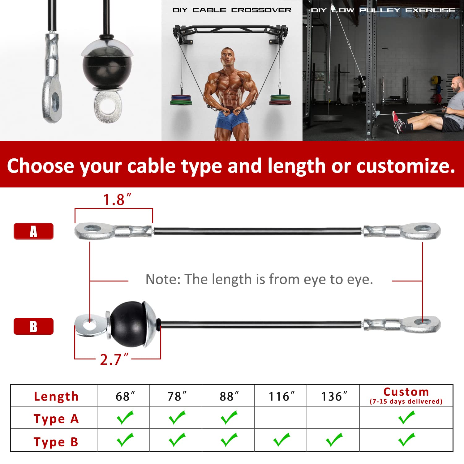 Syl Fitness Cable For Diy Home Garage Gym Cable Pulley System (Black: Type B, 88 In)