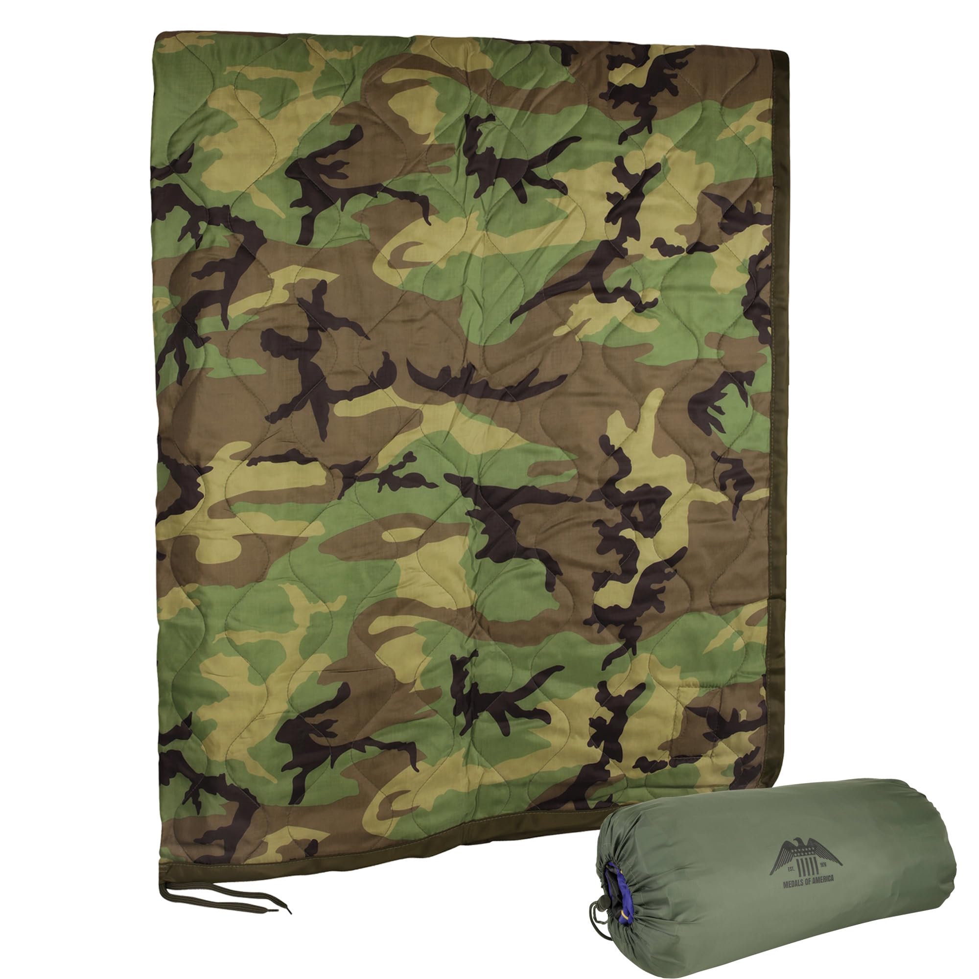 Woodland Camo Military Gear Blanket Army Poncho Liner Woobie Emergency Blanket With Woodland Design - Nylon Military Surplus Col