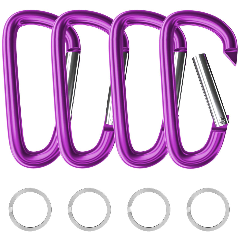 Sprookber 4 Heavy Duty Aluminum Carabiners, Large D-Ring Clips, Spring Snap Hooks For Camping, Hiking, Keychain, Dog Leash (Set