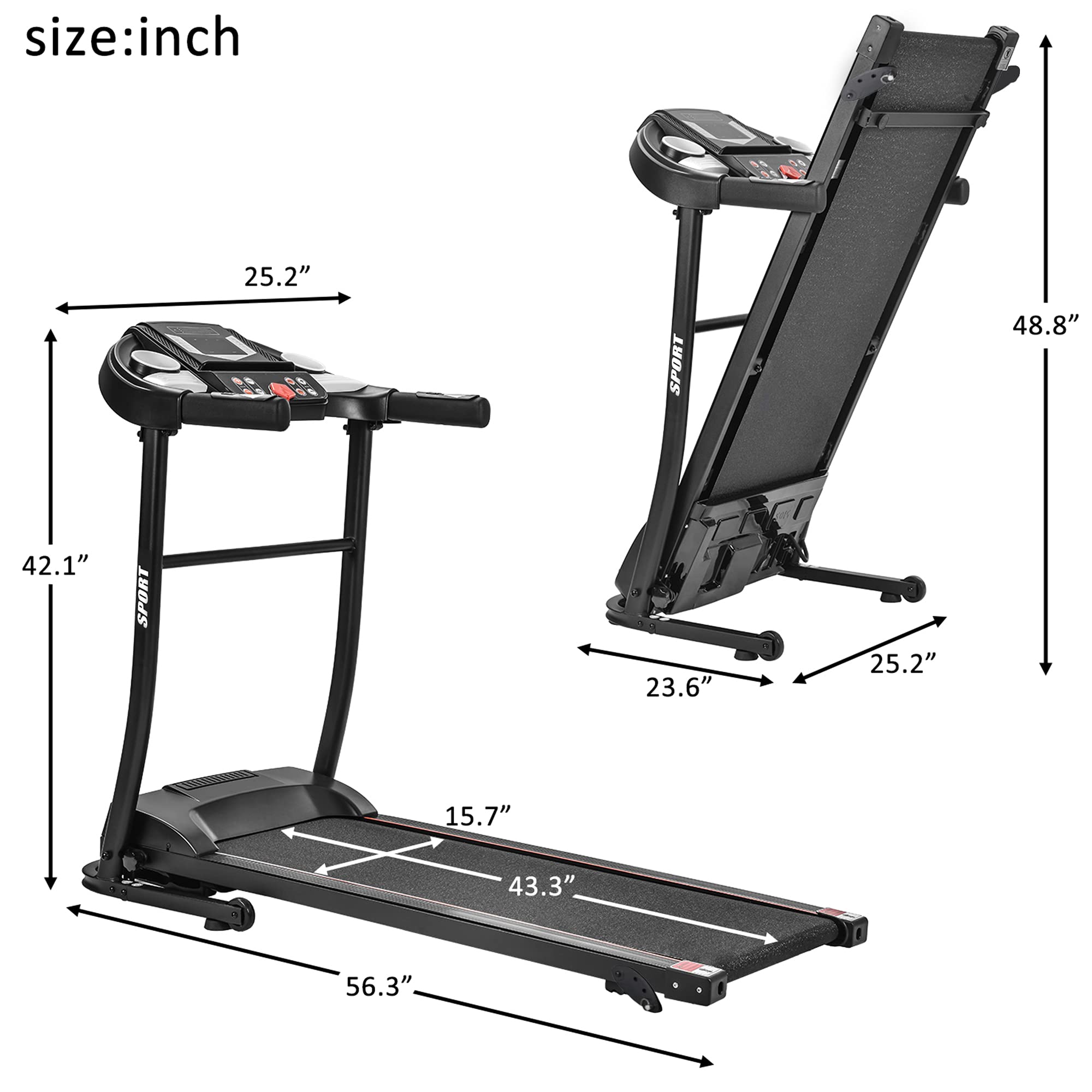 Startogoo Folding Electric Treadmill For Home, Folding Jogging Running Machine Portable Treadmills W/ 3-Level Auto Incline, 5''