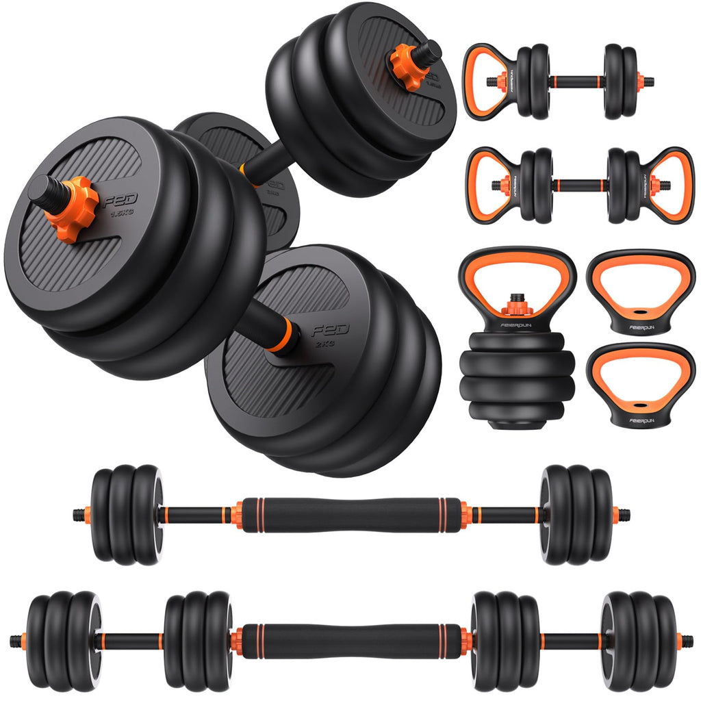 Feierdun Adjustable Dumbbells, 30Lbs Free Weight Set With Connector, 4 In1 Dumbbells Set Used As Barbell, Kettlebells, Push Up S