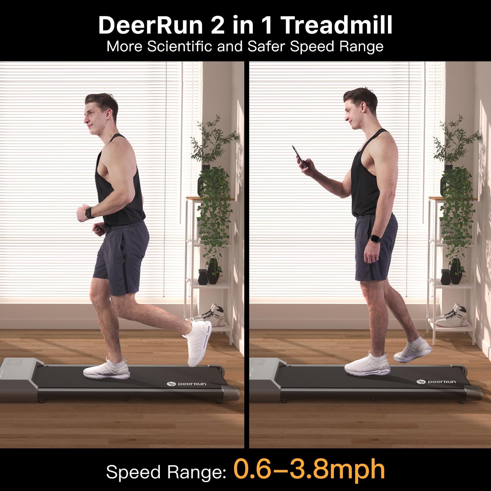 Walking Pad, 2 In 1 Treadmills For Home With Remote Control, Under Desk Treadmill Office Quiet, Portable Treadmill With Installa