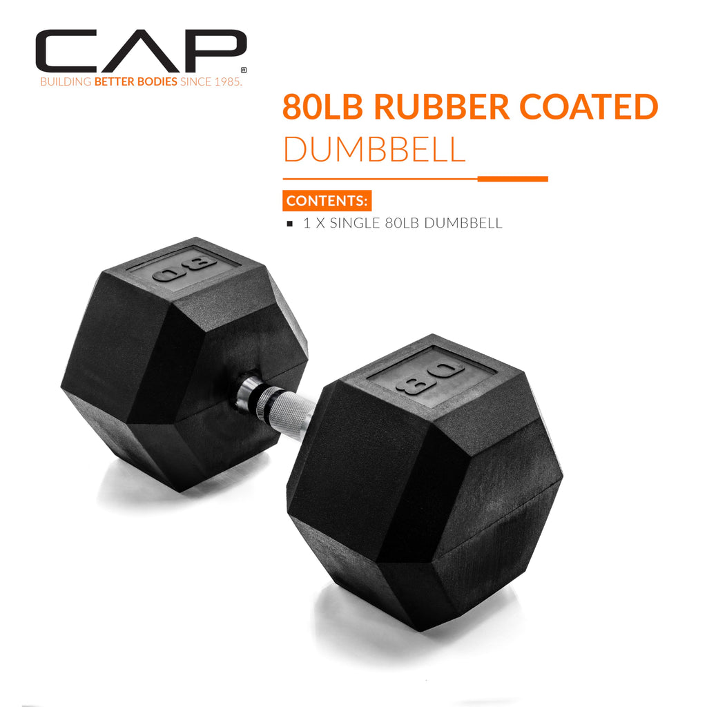 Cap Barbell Cap 80 Lb Coated Hex Dumbbell Weight, New Edition, Black, (Sdris-80)