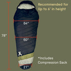 Bear Grylls 15 Degree Sleeping Bag For Adults 3-4 Season, For Cold Weather, Backpacking, Camping, Survival, Hiking, With Compres