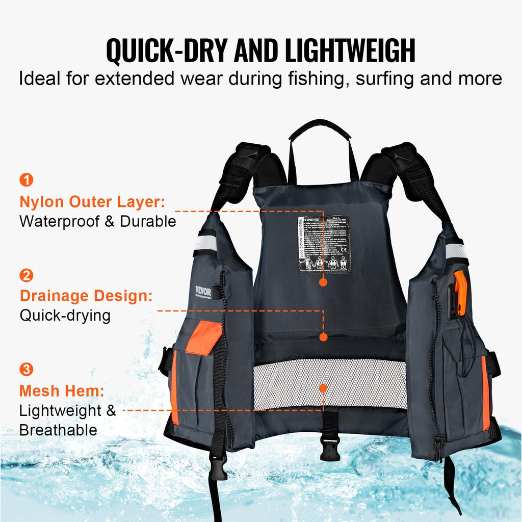 Vevor Life Vest For Watersports (Pfd), Life Jacket With Waterproof Nylon & 96N Buoyancy, Life Vest/Jacket For Any Water Activity