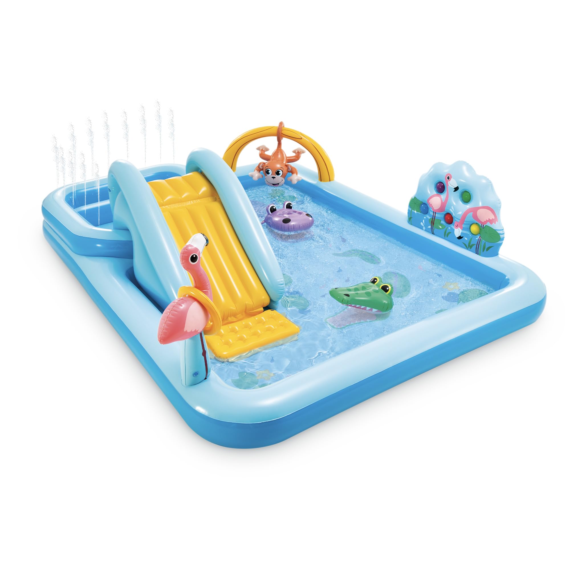 Intex 96'' X 78'' X 28'' Inflatable Jungle Adventure Play Center Spray Kiddie Pool - Backyard Kids Water Slide, Outdoor Blow-Up