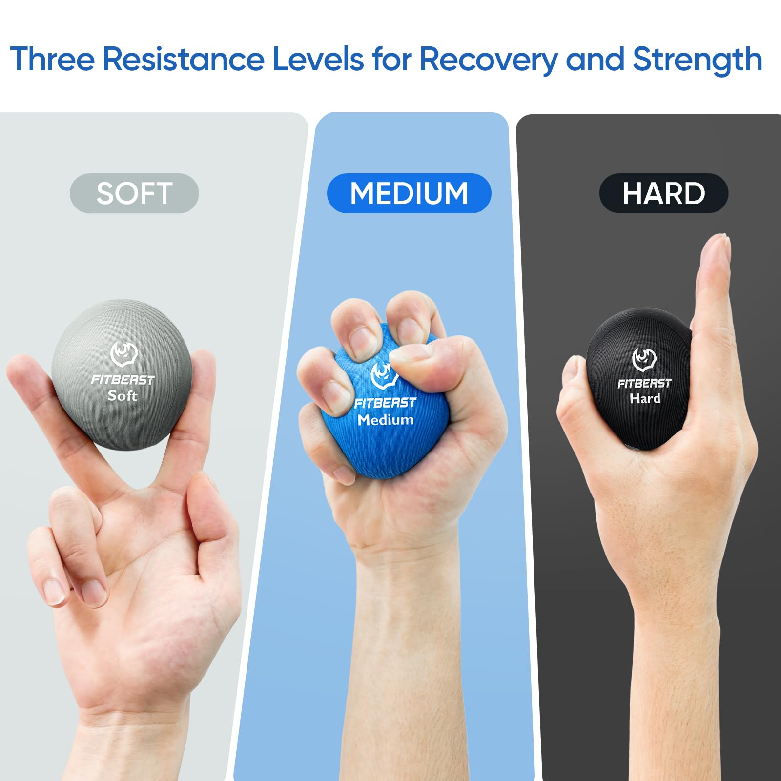 FitBeast Grip Strength Trainer, Finger Exerciser, Stress Balls for Adults, Hand Therapy for Strength, Recovery & Stress Relief,