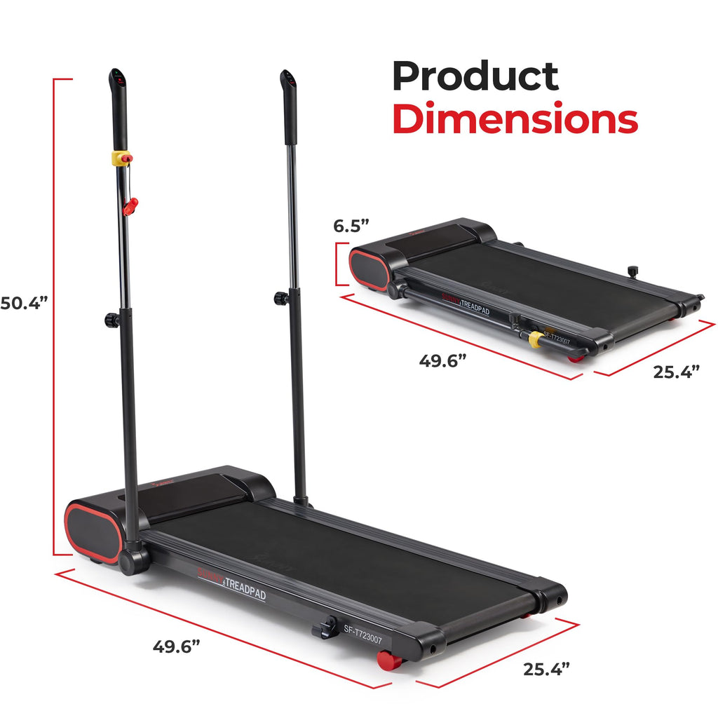 Sunny Health & Fitness Smart Slim Treadmill, Under Desk/Office, Walking Pad with Arm Exerciser Trekking Poles, Full Body Workout