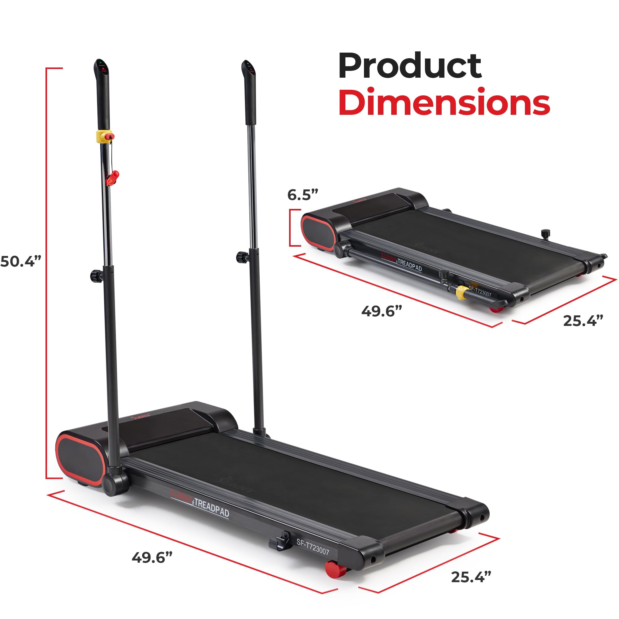 Sunny Health & Fitness Smart Slim Treadmill, Under Desk/Office, Walking Pad with Arm Exerciser Trekking Poles, Full Body Workout