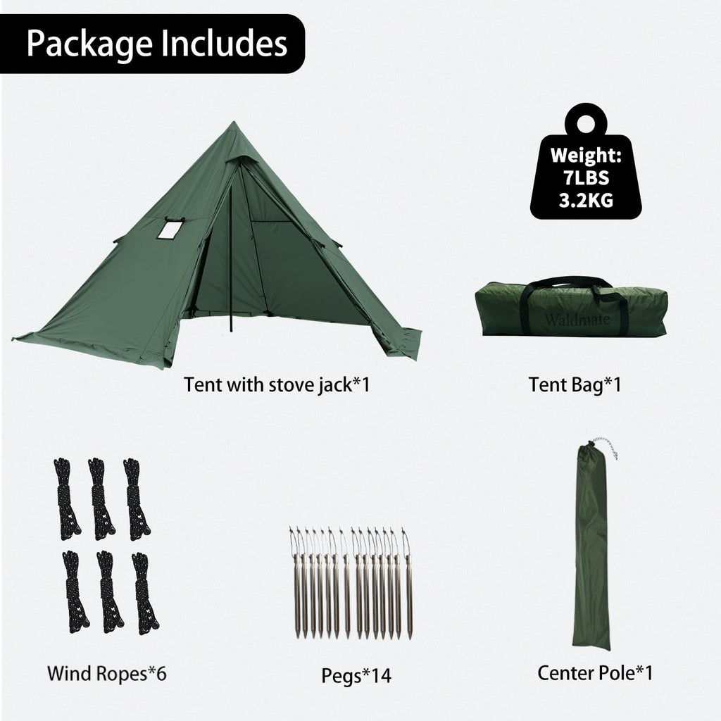 Hot Tent With Stove Jack And Snow Skirt,6.89Ft Standing Room,2~4 Person, Tipi Tent For Family Hiking,Fishing,Hunting,Backpacking
