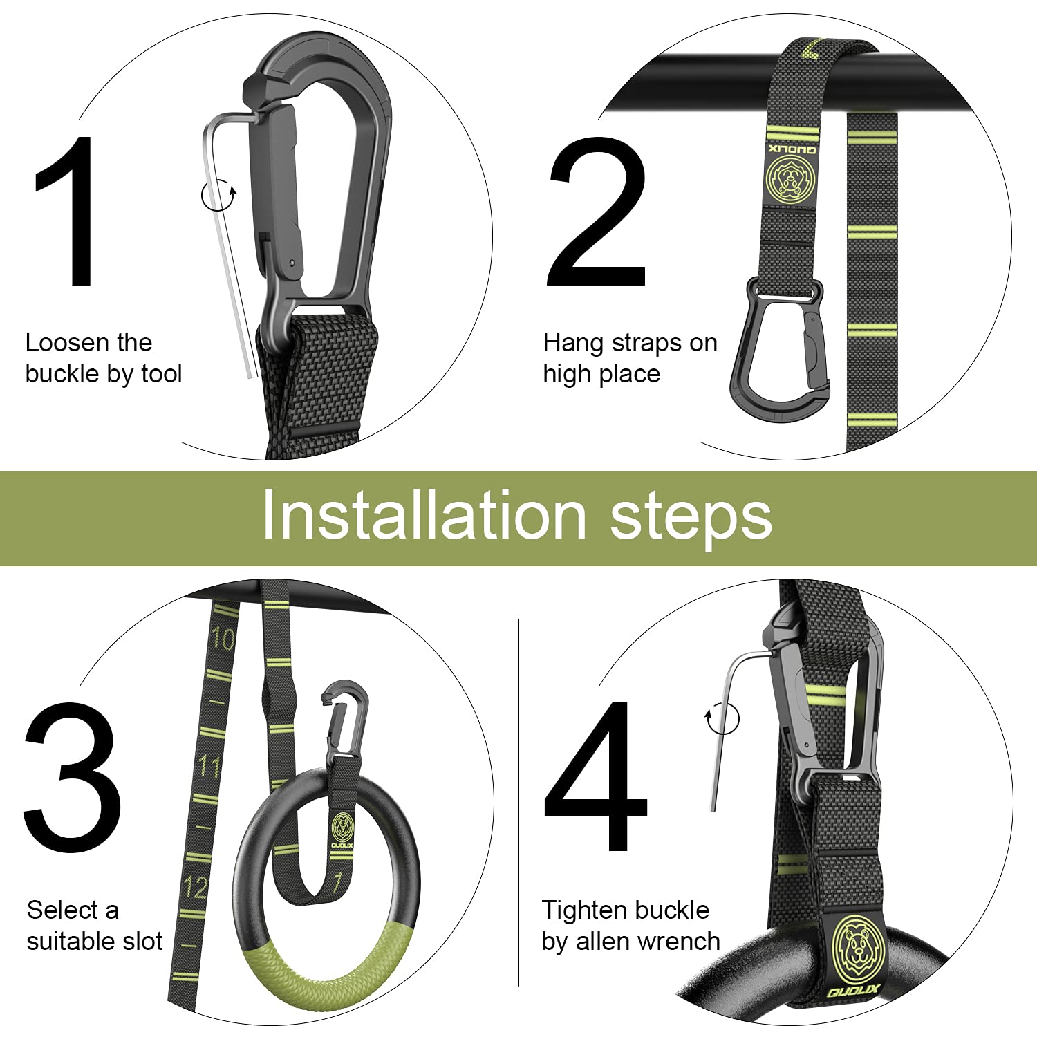 Gymnastic Rings With Adjustable Straps, Quolix Non-Slip Pull Up Rings With Straps, 1300Lbs Exercise Rings With Straps For Home,