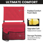 Sheenive Red Stadium Seats For Bleachers With Back Support, Padded Soft Comfy Backs And Cushion, Extremely Large And Portable