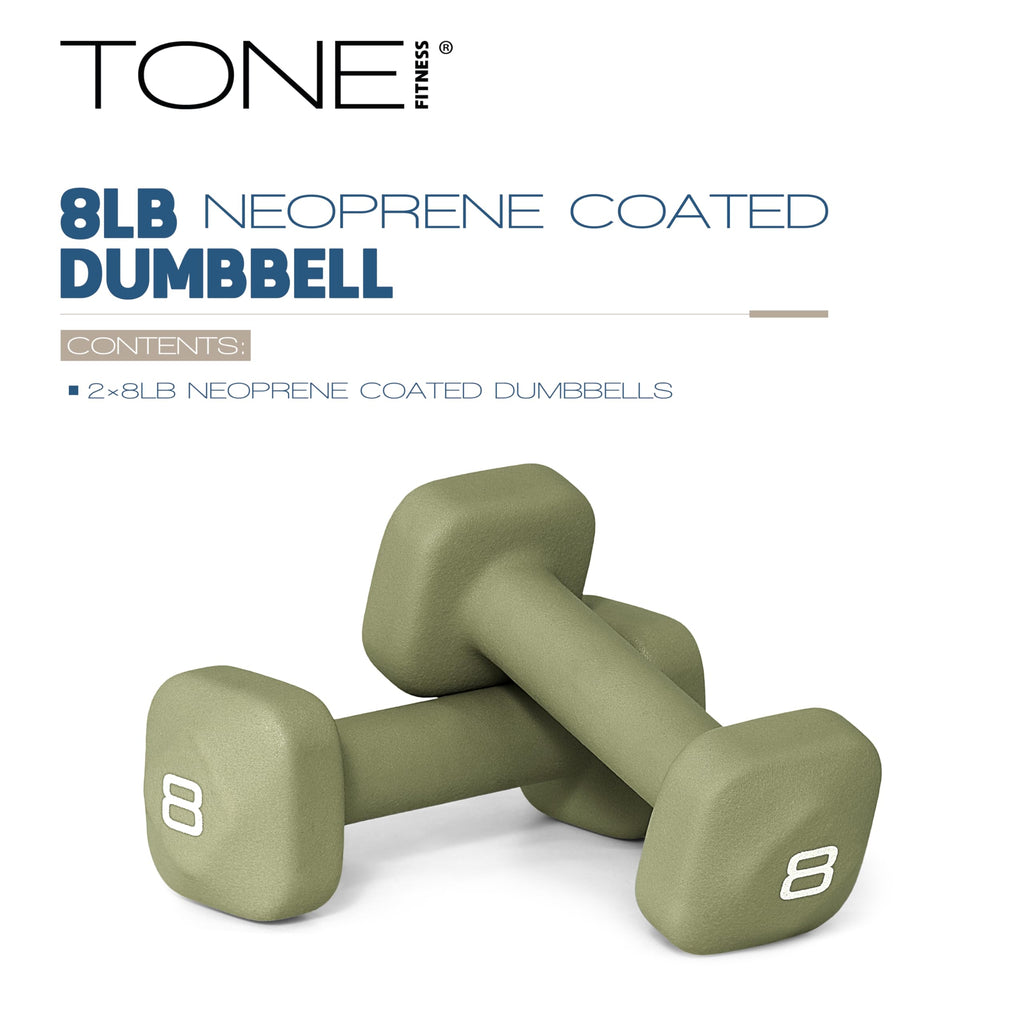Tone Fitness 8 lb Neoprene Dumbbell Pair for Home Workouts - Non-Slip Design - Green