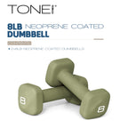 Tone Fitness 8 lb Neoprene Dumbbell Pair for Home Workouts - Non-Slip Design - Green