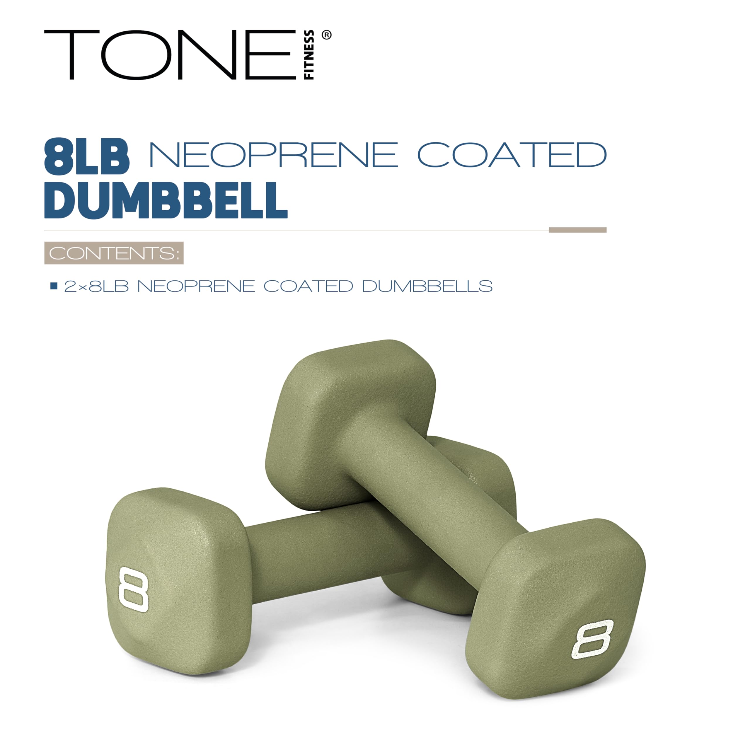 Tone Fitness 8 lb Neoprene Dumbbell Pair for Home Workouts - Non-Slip Design - Green
