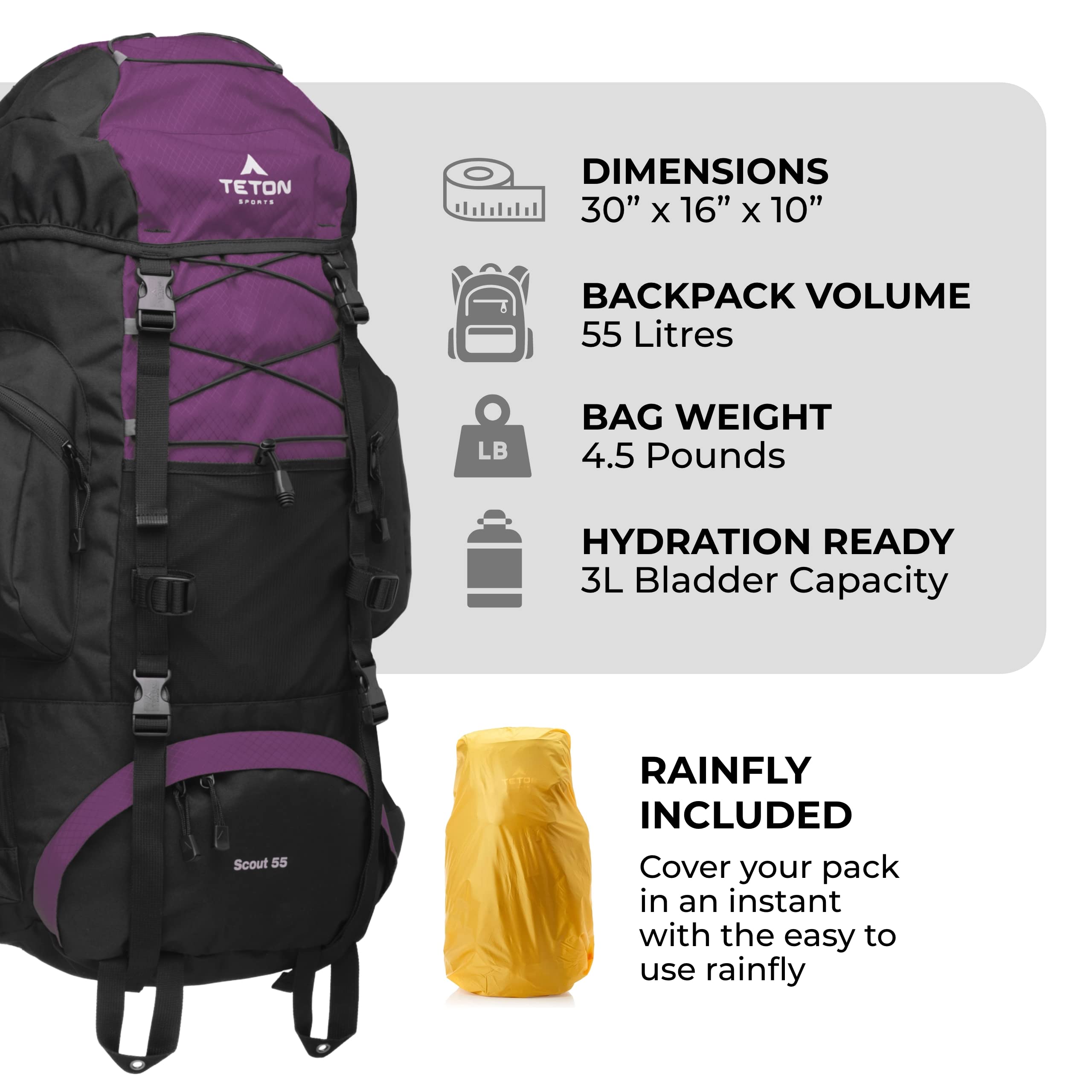 Teton Sports Scout Internal Frame Backpack - Perfect For Hiking, Camping, Backpacking; Rain Cover Included