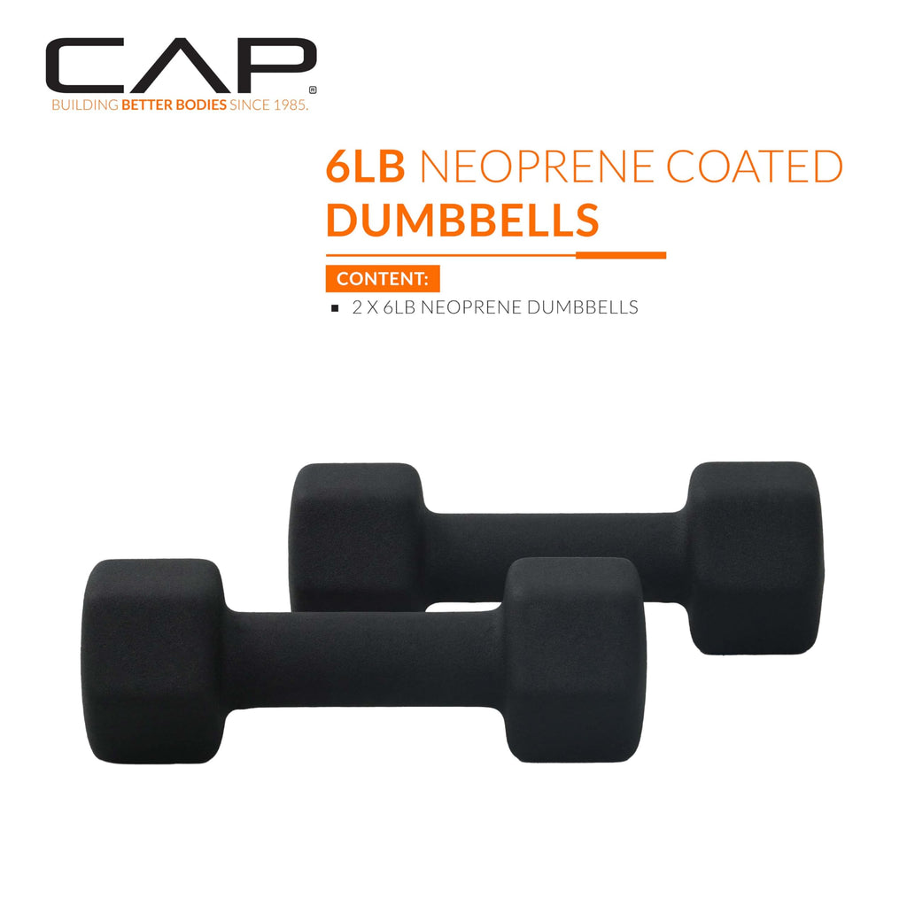 Cap Barbell Neoprene Dumbbell Weights, 6 Lb Pair, Black