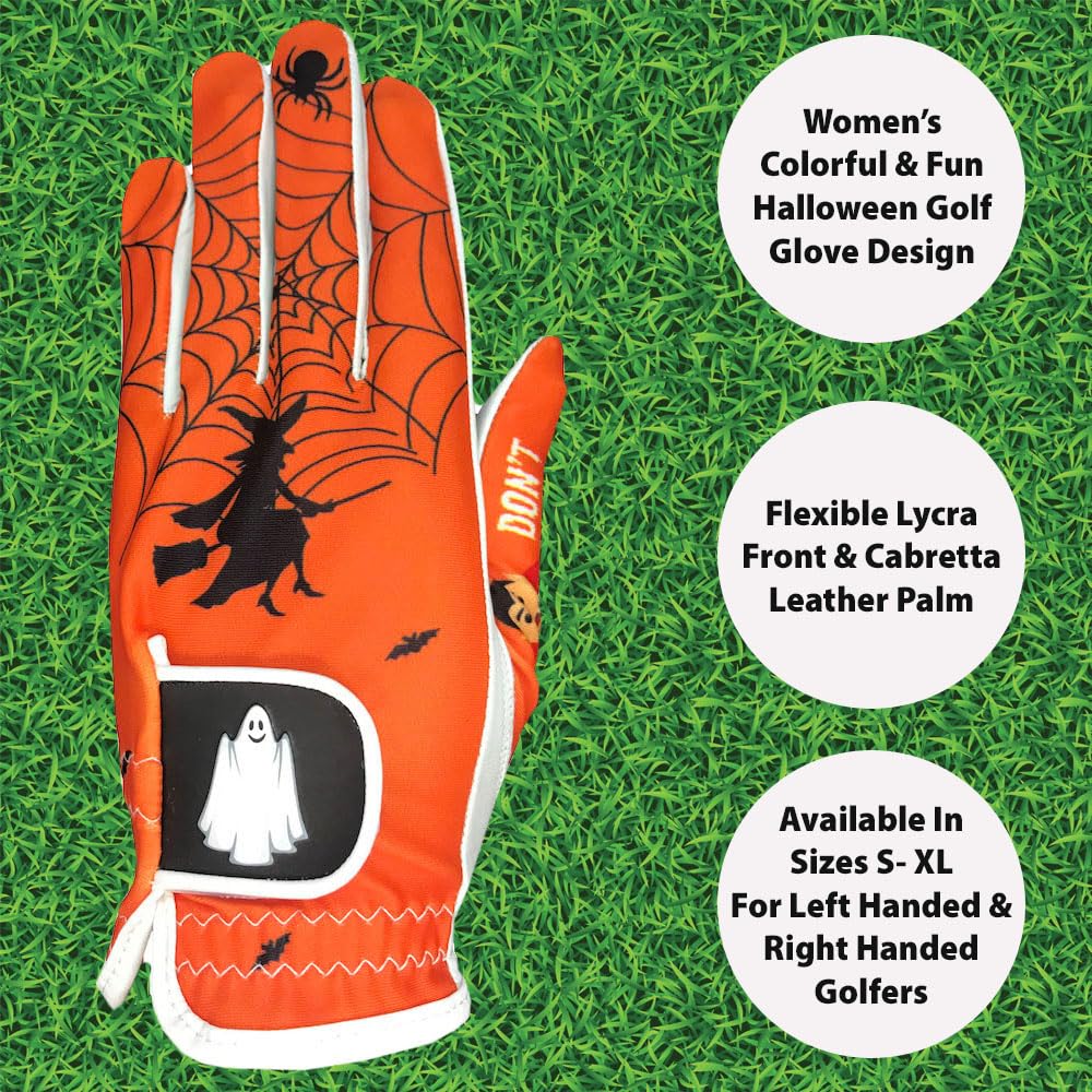 Giggle Golf Women'S Golf Glove (X-Large, Worn On Right Hand, Orange Halloween)
