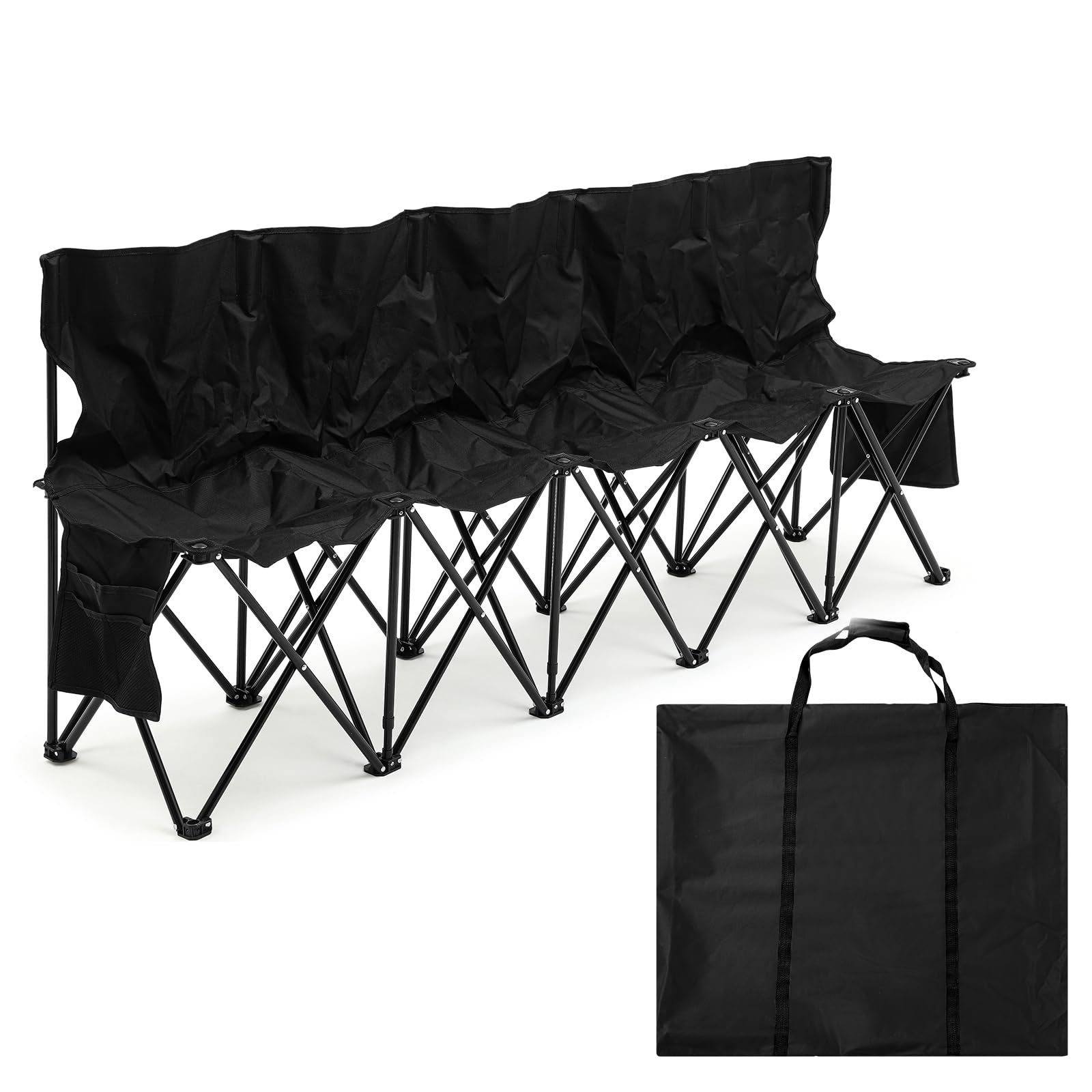 Kigley 5 Seats Folding Soccer Bench Chair Portable Team Sports Sideline Bench for Football Camp Travel Events Outdoor Seating wi