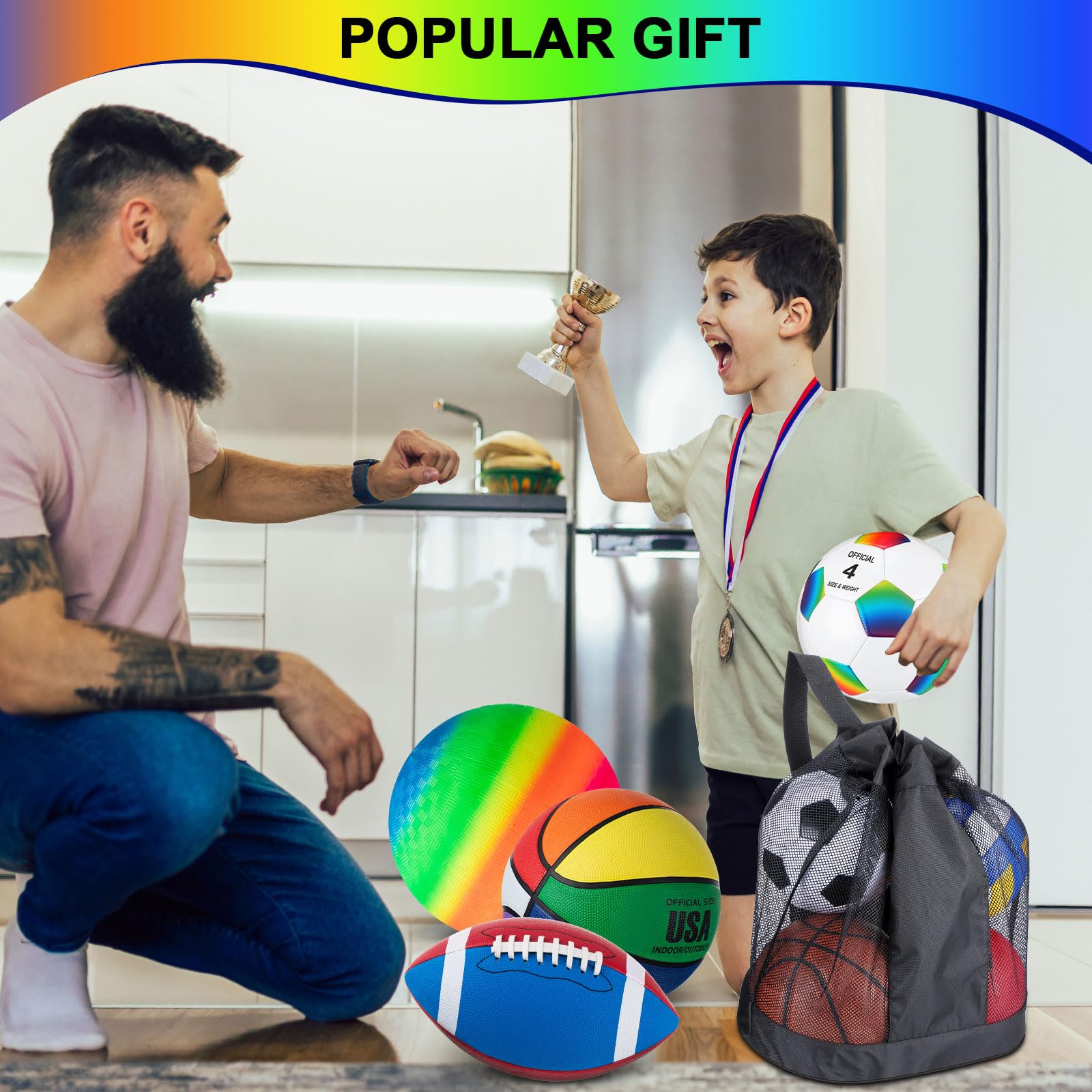 Deekin 4 Pcs Sport Balls Set For Kids Teens, Include Official Size 5 Basketball 4 Soccer 6 Football Playground Ball And Pump Spo