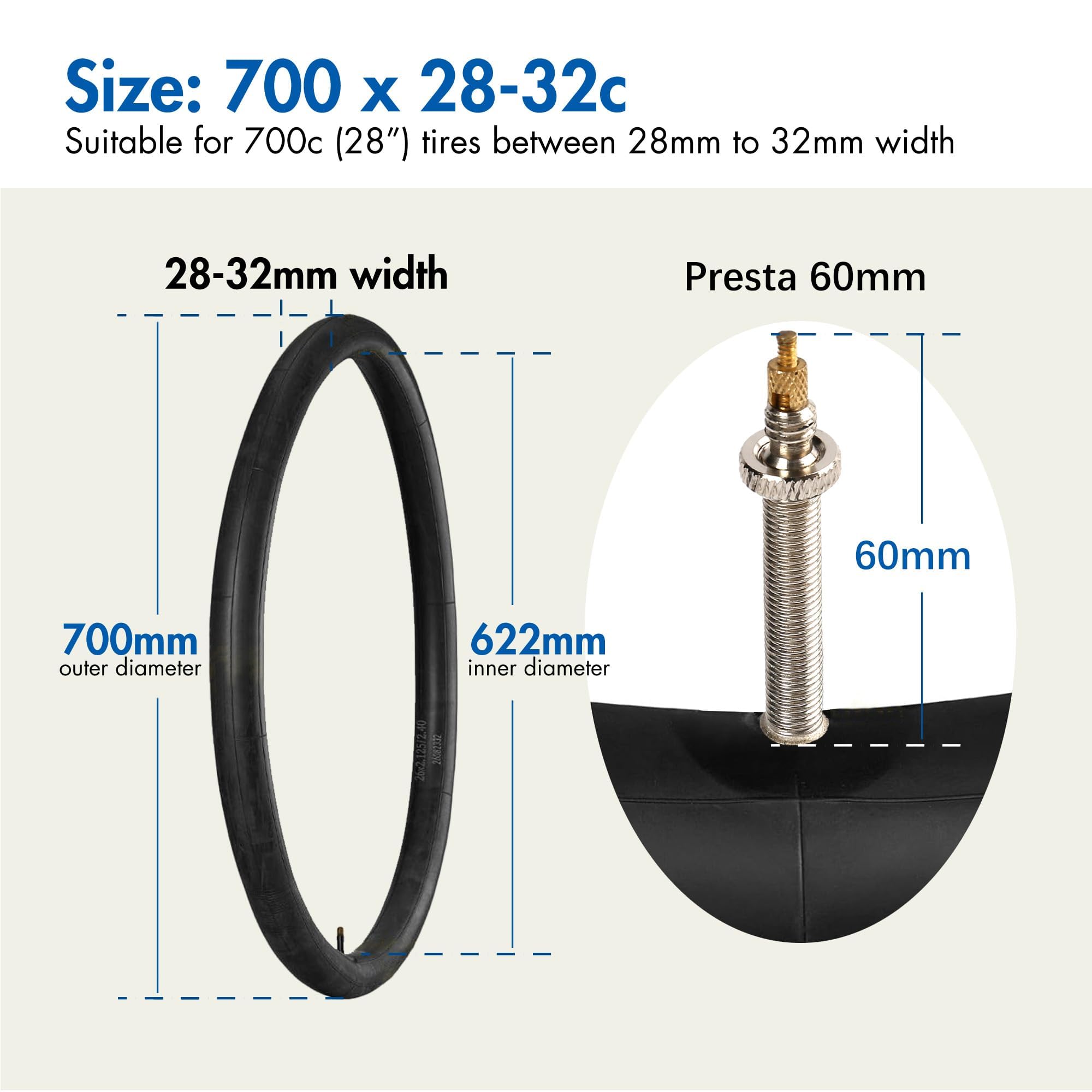 Lotfancy 24 Inch Bike Tubes, 24'' X 1.75/1.95 Bicycle Tube, Pack Of 2, 32Mm Schrader Valve, Fit For Mountain Bike, Road Bike, Pl