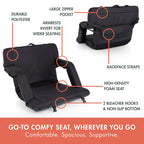 PICNIC TIME Ventura XL Portable Reclining Stadium Seat with Back Support, Folding Bleacher Chairs with Back and Cushion, Thick P