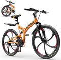 Outroad 26 Inch Folding Mountain Bike, 21 Speed Full Suspension High-Carbon Steel MTB Foldable Bicycle, Dual Disc Brake Non-Slip