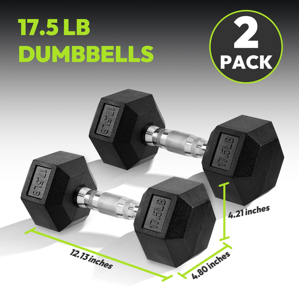 Hex Dumbbell Rubber Encased Dumbbell Strength Training Hex Dumbbell, Hand Weight For Workout & Exercise/Pair Of 17.5Lb