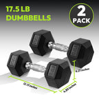Hex Dumbbell Rubber Encased Dumbbell Strength Training Hex Dumbbell, Hand Weight For Workout & Exercise/Pair Of 17.5Lb