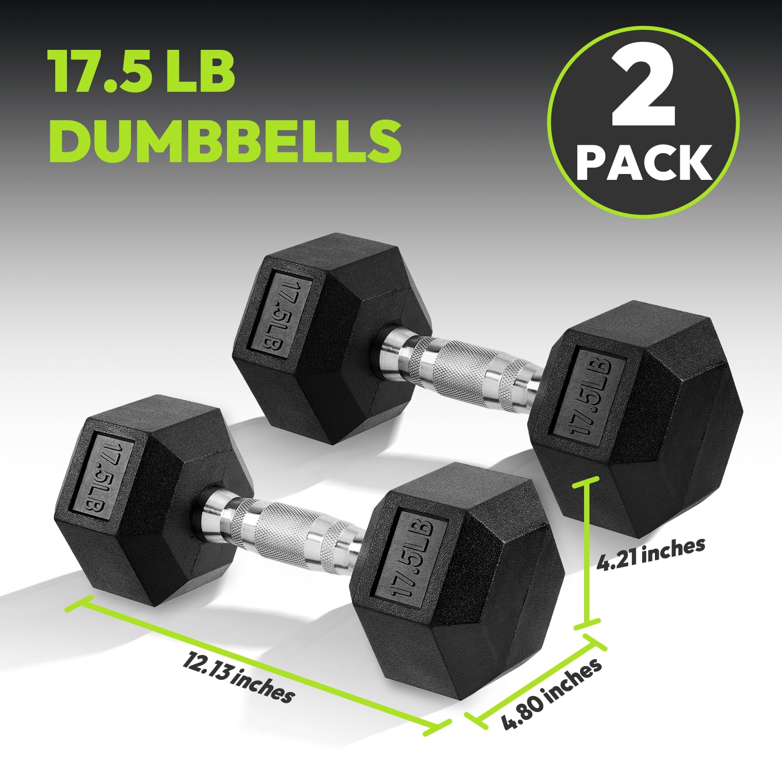 Hex Dumbbell Rubber Encased Dumbbell Strength Training Hex Dumbbell, Hand Weight For Workout & Exercise/Pair Of 17.5Lb
